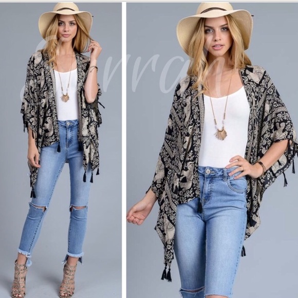 sarrah Accessories - Last 1 New Boho Tassel Elephant Kimono Cardi